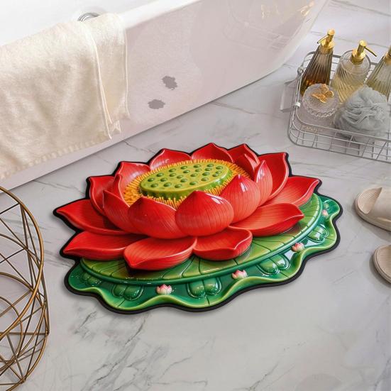 3D Lotos Fußmatte Realistische Blume Wohnzimmerteppich Waschbar Rutschfeste Teppich für Zuhause Meditationsraum Schlafzimmer Dekoration