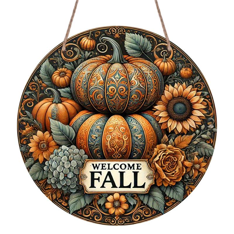 2D Flat, 1pc Vintage Autumn Harvest Metal Wall Sign - Fall Welcome Plaque with Corn, Wheat & Grain Stalks, Aluminum Outdoor/Indoor Decor Suitable for