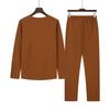 Men's Summer Cotton Linen Color Loose V-Neck Long-Sleeved Top Trousers Suit