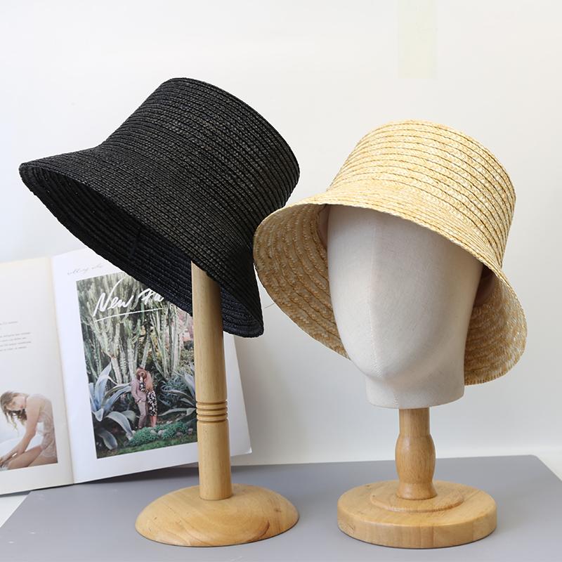 INS Photo Natural Black Straw Bucket Hats Fashion Beach Hat Summer Women Lady Sun Hats