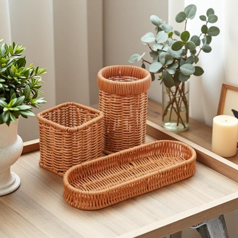 Imitation Rattan Wicker Woven Serving Basket For Bread Fruit Vegetables Restaurant Serving Tabletop Display Basket Cosmetic Box