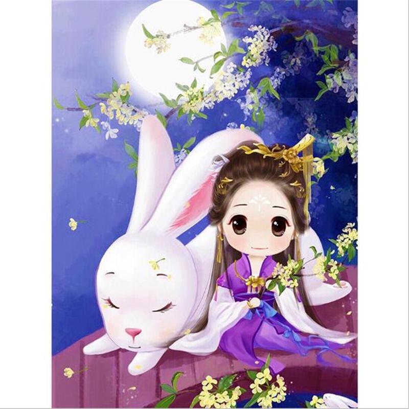Buy Cartoon Girl Moon Rabbit 5D DIY Diamond Painting Cross Stitch ...