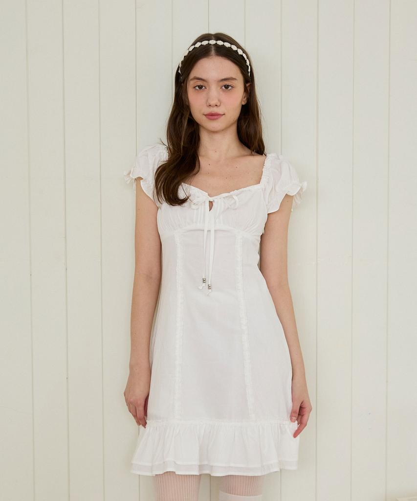 Pink Pineapple Petite Puff Frill Dress_White