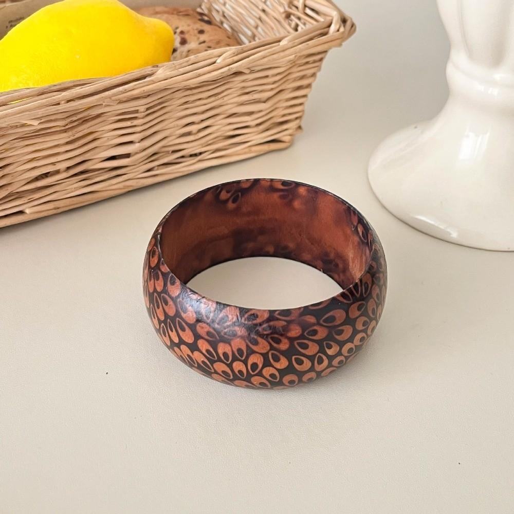 Vintage Wooden Bracelet Round Snake Pattern Hand Ring Leopard Pattern Bangle  Unisex Style 3