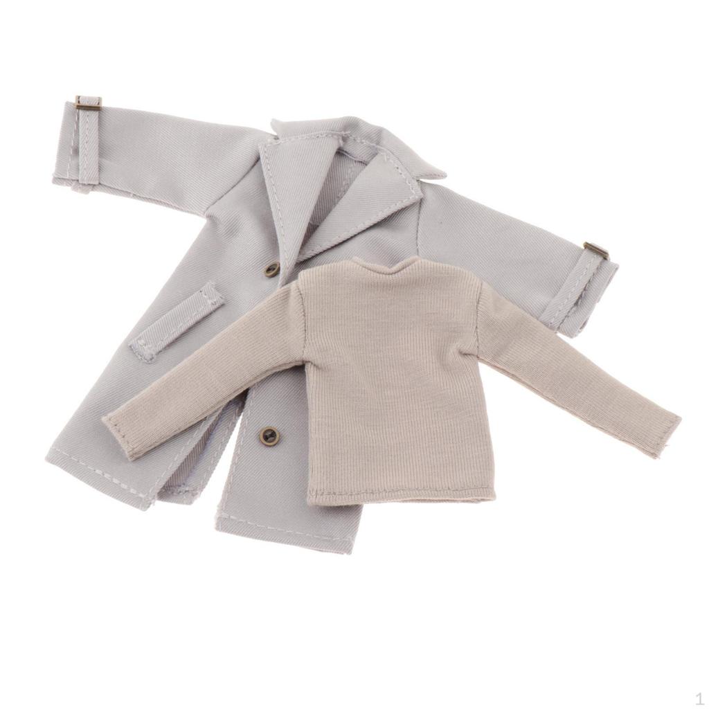 1/12 Male Action Figure Clothes Overcoat Costume Miniature with Long Sleeve Backing Shirt