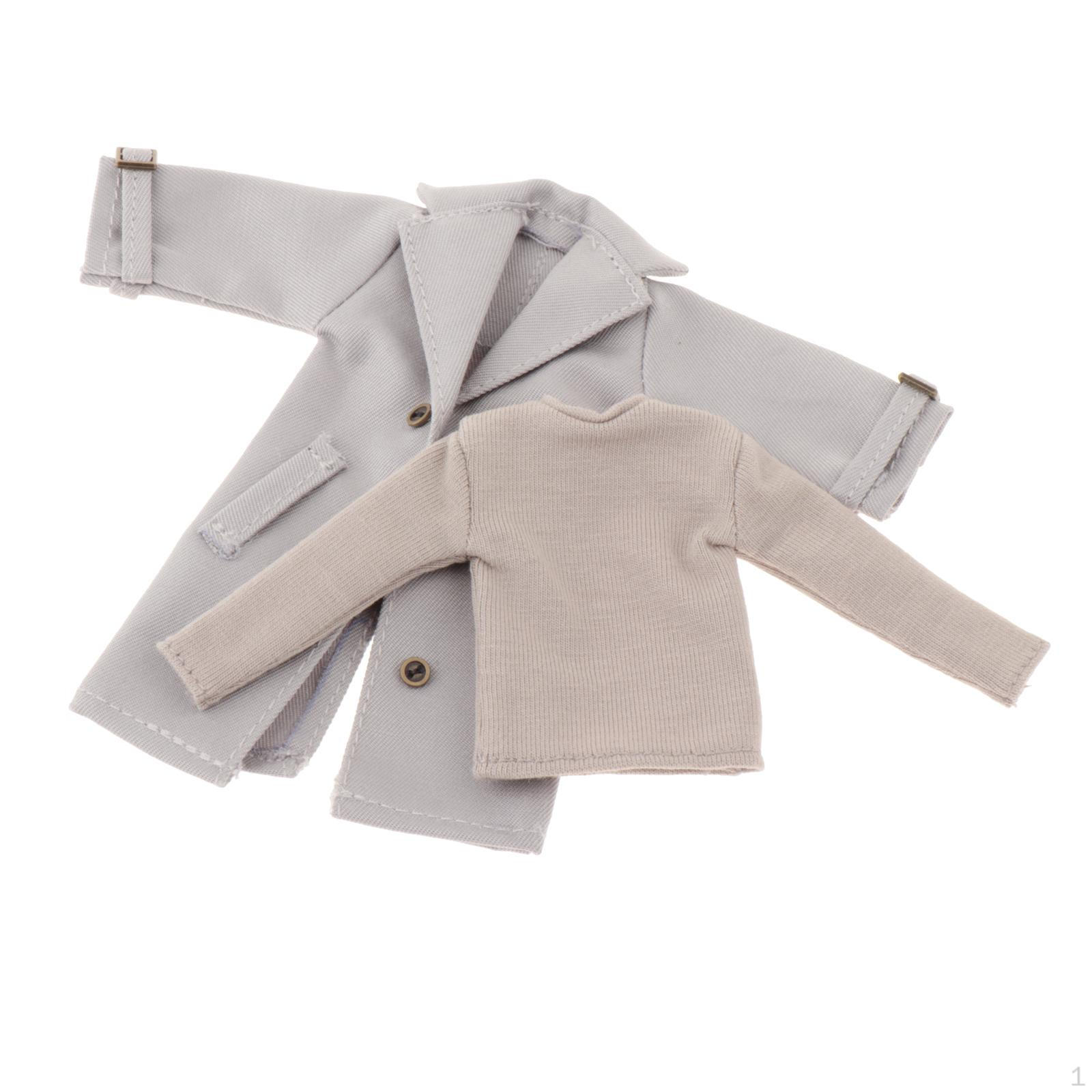 

1/12 Male Action Figure Clothes Overcoat Costume Miniature with Long Sleeve Backing Shirt серый