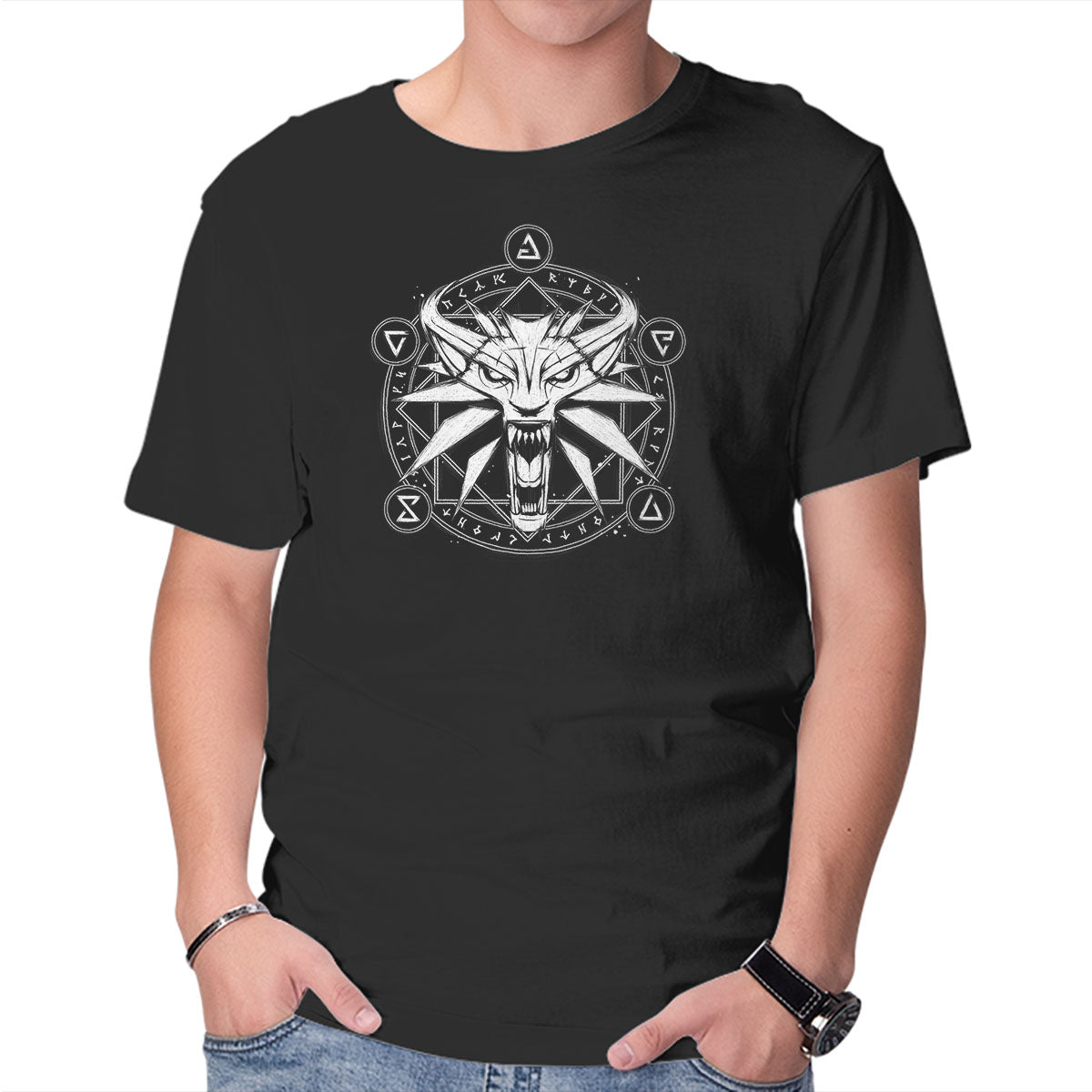 Unisex Crew Neck T-Shirt Wolf Medallion Graphic Short Sleeve Casual Tee L