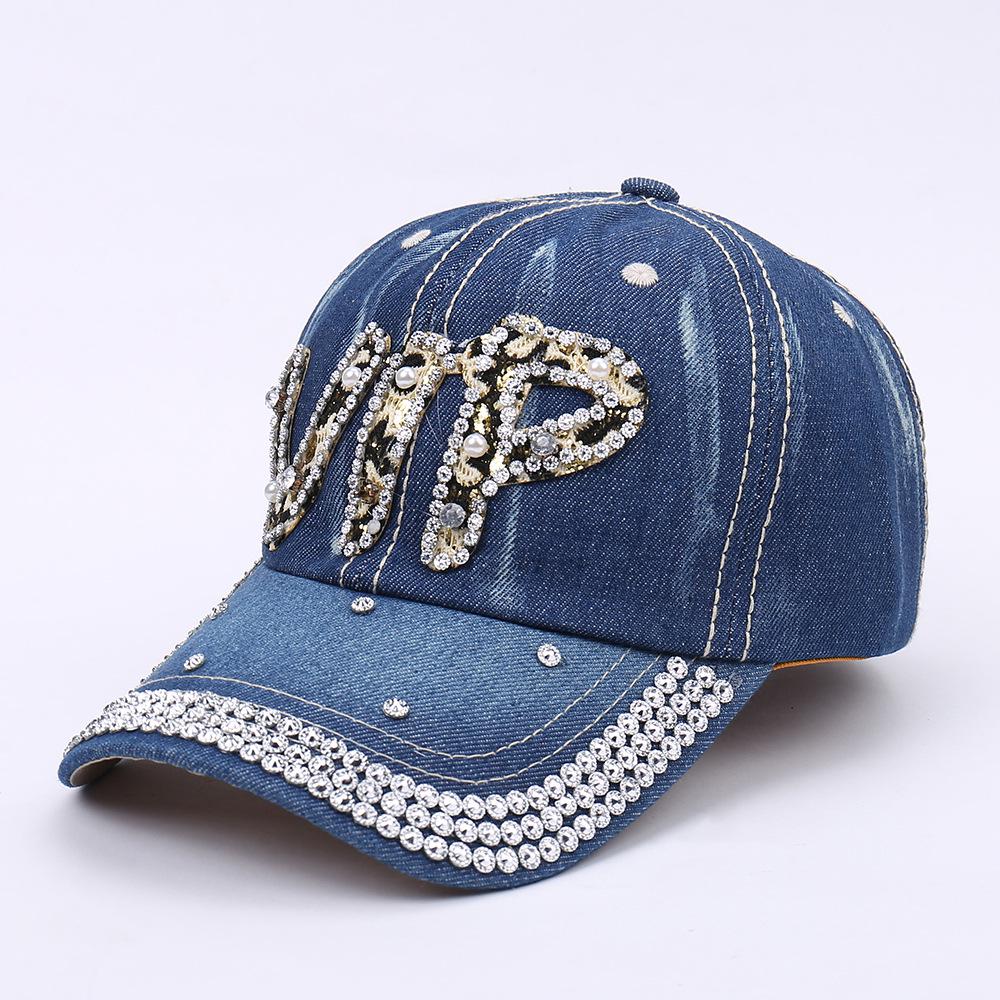 Women's Rhinestone Denim Baseball Cap - Paris Lettering Sun Hat