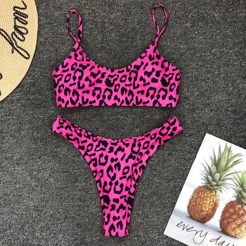 Ladies split swimsuit sexy leopard print bikini gather bikini