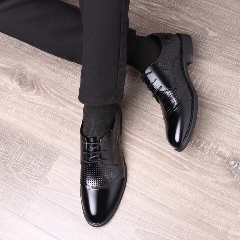 Summer Leather Shoes Men's Business Dress Leather Shoes Low-top Hollow Leather Shoes Men's Lace-up Breathable Men's Shoes