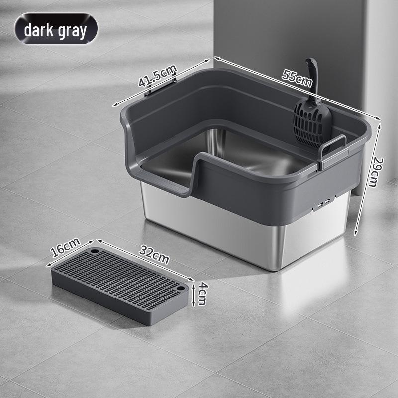 Semi-Enclosed Stainless Steel Cat Litter Box with High Walls, Splash and Leak Resistant, Large Top-Entry Design.