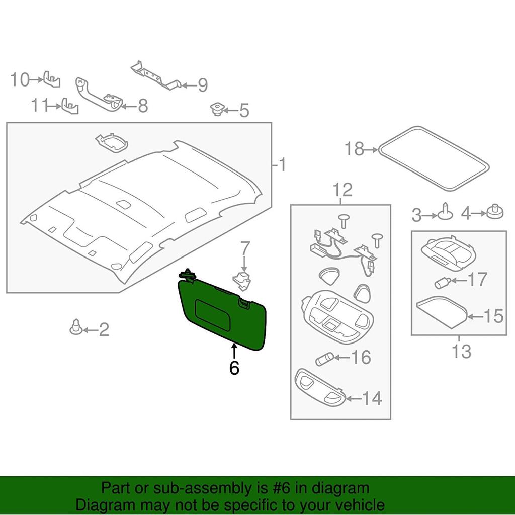 Driver's Side Sun Visor with Makeup Mirror, UV Protection, Gray, Easy Installation for 2008-2014 Impreza (Product Number: 92011FG032ME)