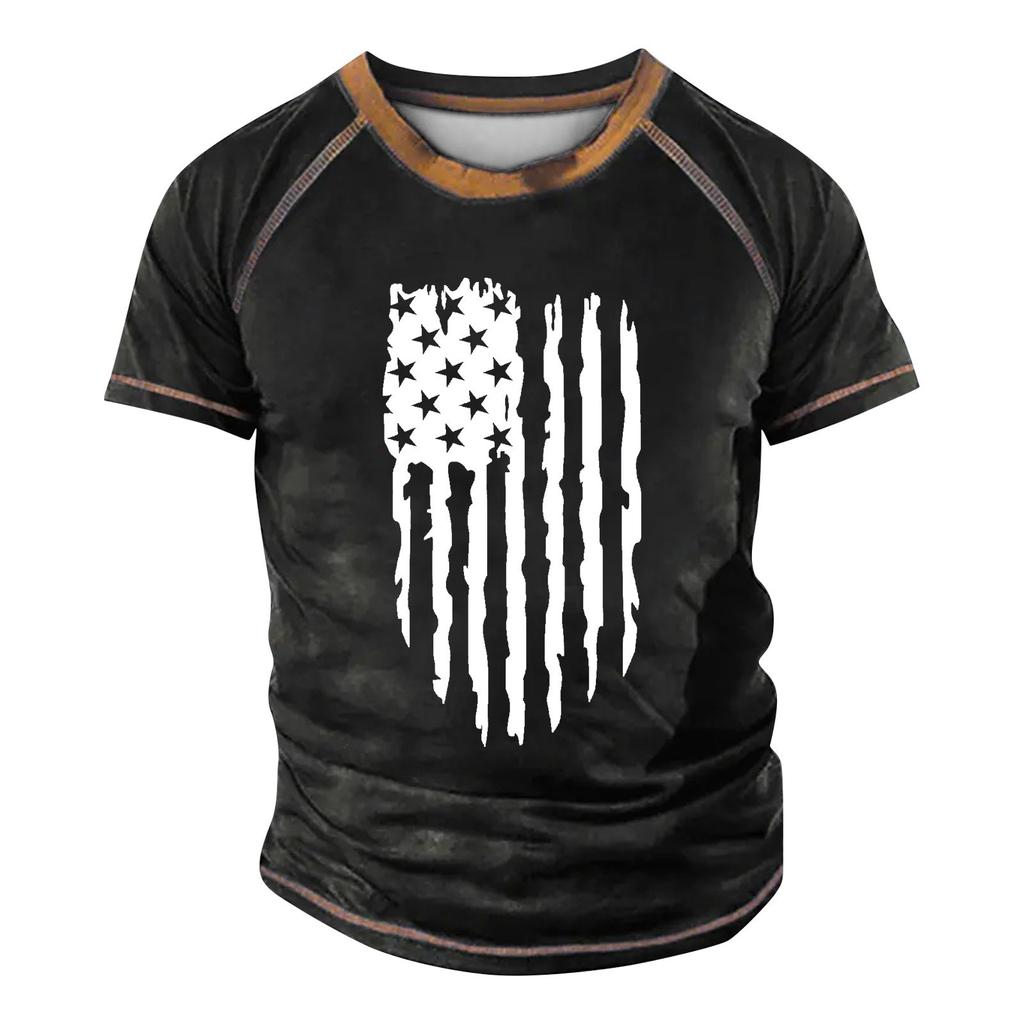 Men's Raglan T-shirt Retro Short Sleeve Round Neck Independence Day Printing Tops