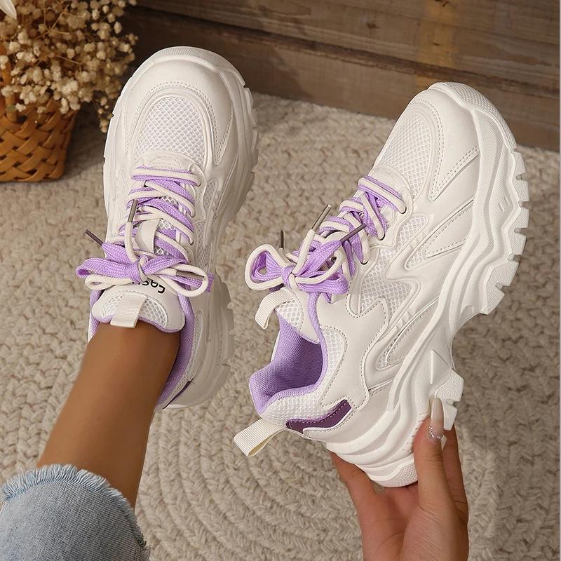 

Fashion Women s Sneakers Spring Autumn Platform Sports Shoe Mesh Breathable Colour Blocking Thick Bottom Tenis Feminino Heighten Zapatos 41 фиолетовый