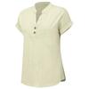 Women's Fashion Solid Color V Neck Button Pocket Short Sleeved Shirt Cotton Casual  T-shirt Top