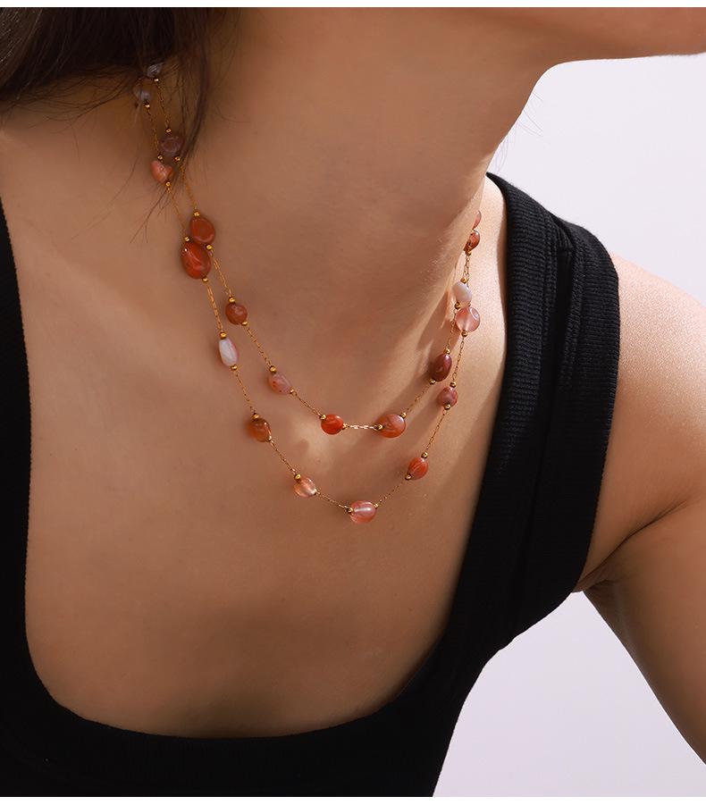 Elegant Chinese-Style Agate & Titanium Steel Beaded Jewelry Set
