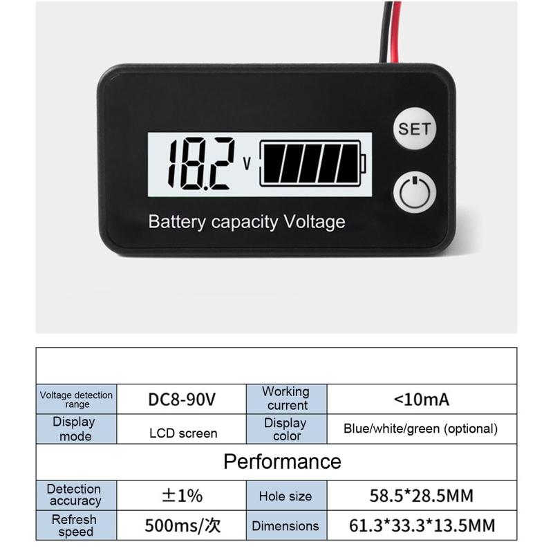 Portable Battery Meter Battery Capacity Voltage Indicator Battery Gauge Monitor for Smart Calibration Battery Status Tes