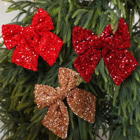 Christmas Bow Red Green Ribbon Bow Xmas Tree Decor Sequined Bow for Windows Doors Gift Wrapping Festive Holiday Decor
