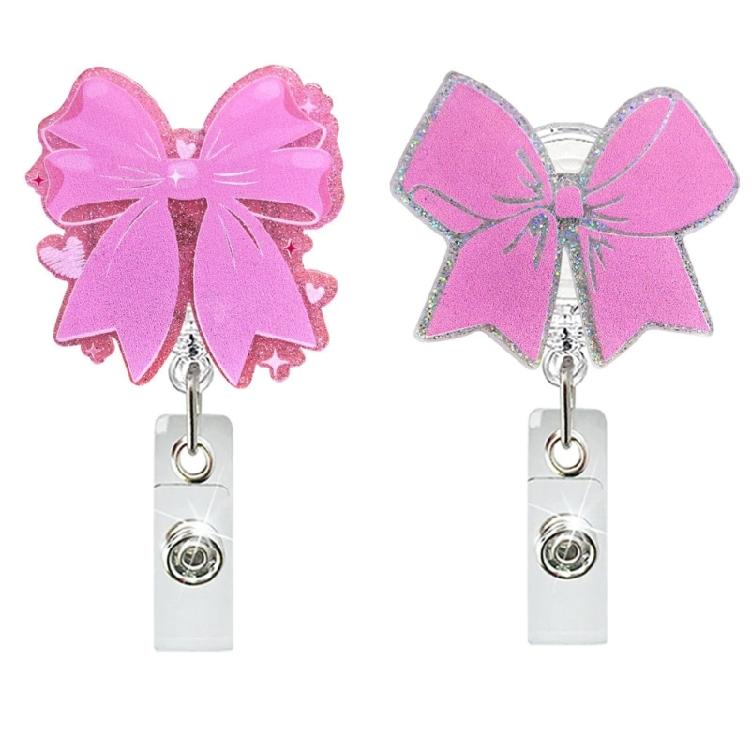 2 Pcs Acrylic Carabiner Holder Bows Badge Reels ID Badge Holder Retractable Keyring Name Card Holder for Office School