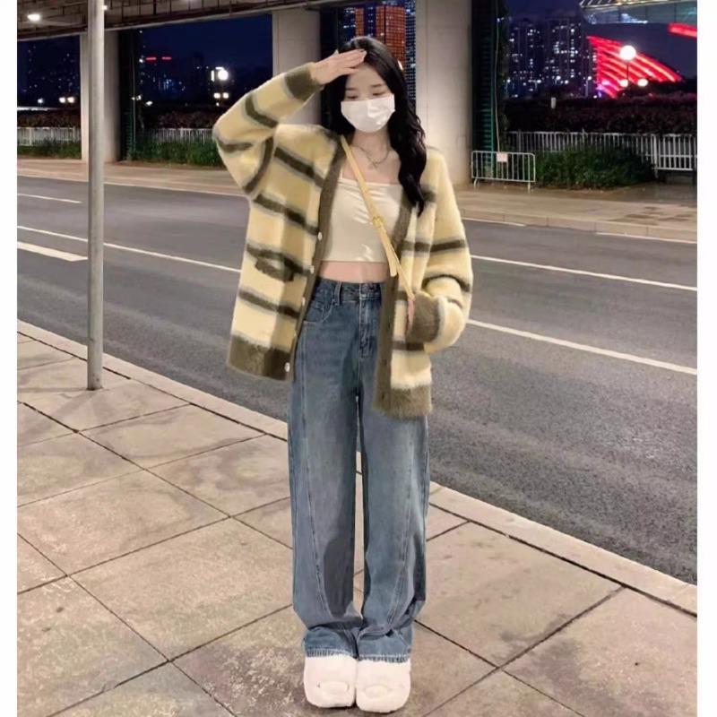 Strickjacke Pullover Weibliche Herbst/Winter Koreanischen Akademie Stil Niedlichen Streifen Kirsche Stricken Vielseitige Strickjacke Weiblichen Mantel