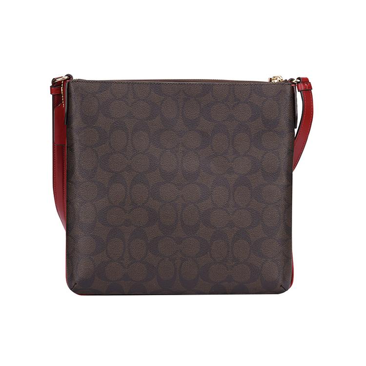 New COACH Rowan Canvas With Leather Document Bag, Crossbody Bag, Shoulder Bag Medium Women's Dark Brown & Red C1554-IMRVQ