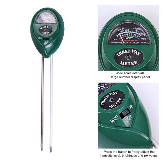 Plant Moisture Tester 3 In 1 Soil Moisture PH Light Meter Soil Probe Test Kit No Batteries Required for Indoor Outdoor Plant Care