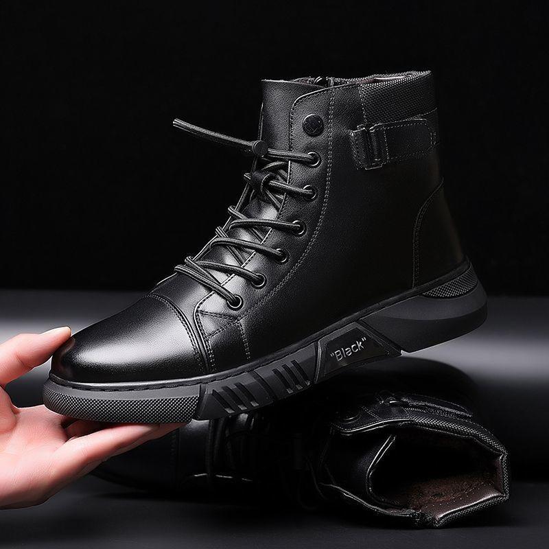 Martin Boots Men's New Autumn and Winter Velvet Men's British High-top Casual Leather Shoes Non-slip Soft Leather Men's Shoes