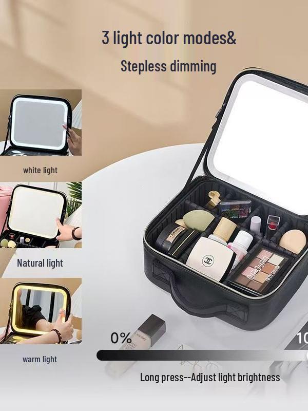 Large Capacity Detachable Makeup Bag with LED Mirror for Professional Use, Easy to Clean