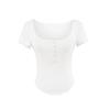 Square collar button short-sleeved T-shirt women's summer new American Spice Girl style slim-fitting curved hem bottoming top