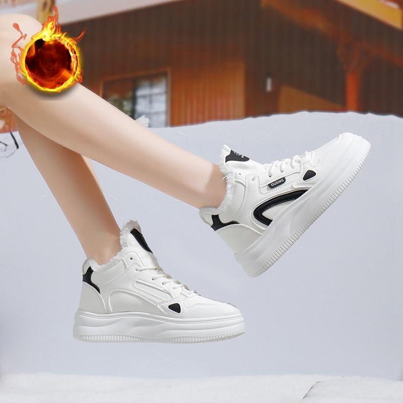 Damskie zimowe, ciepłe, grube, platformowe trampki ze sztucznego futra, buty do chodzenia, antypoślizgowe, sznurowane, ze skóry PU, codzienne, podszyte polarem, trampki dla taty