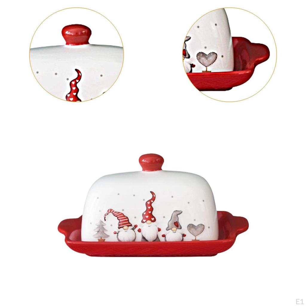 Christmas Butter Container Fresh with Lid Appetizer Tray Ceramic Tableware for Household Cafe