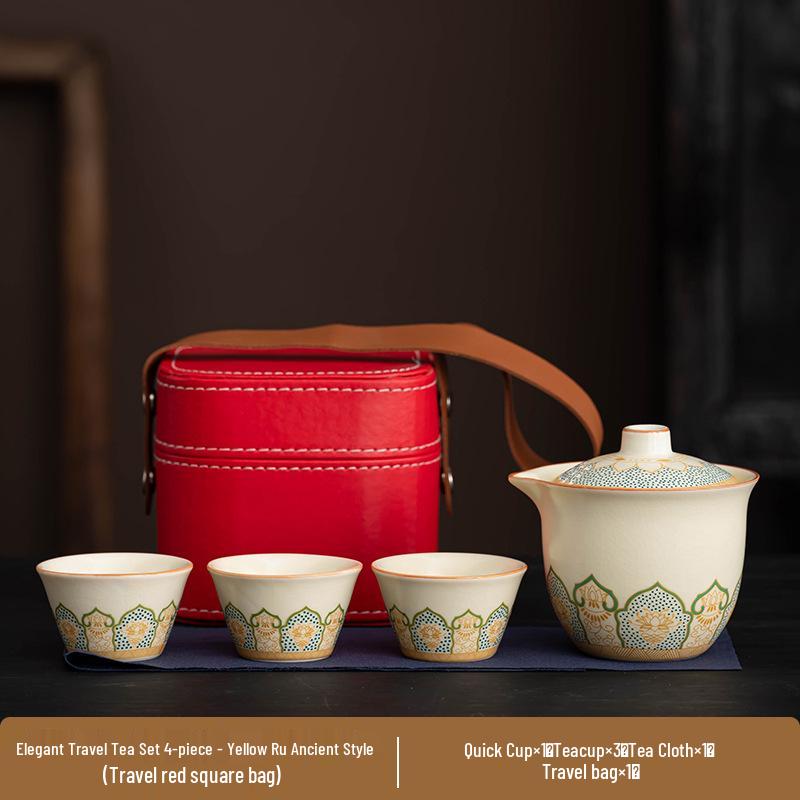 Portable Ru Kiln Tea Set: Light Luxury Travel & Car-Mounted Drinkware for Camping & Business Trips