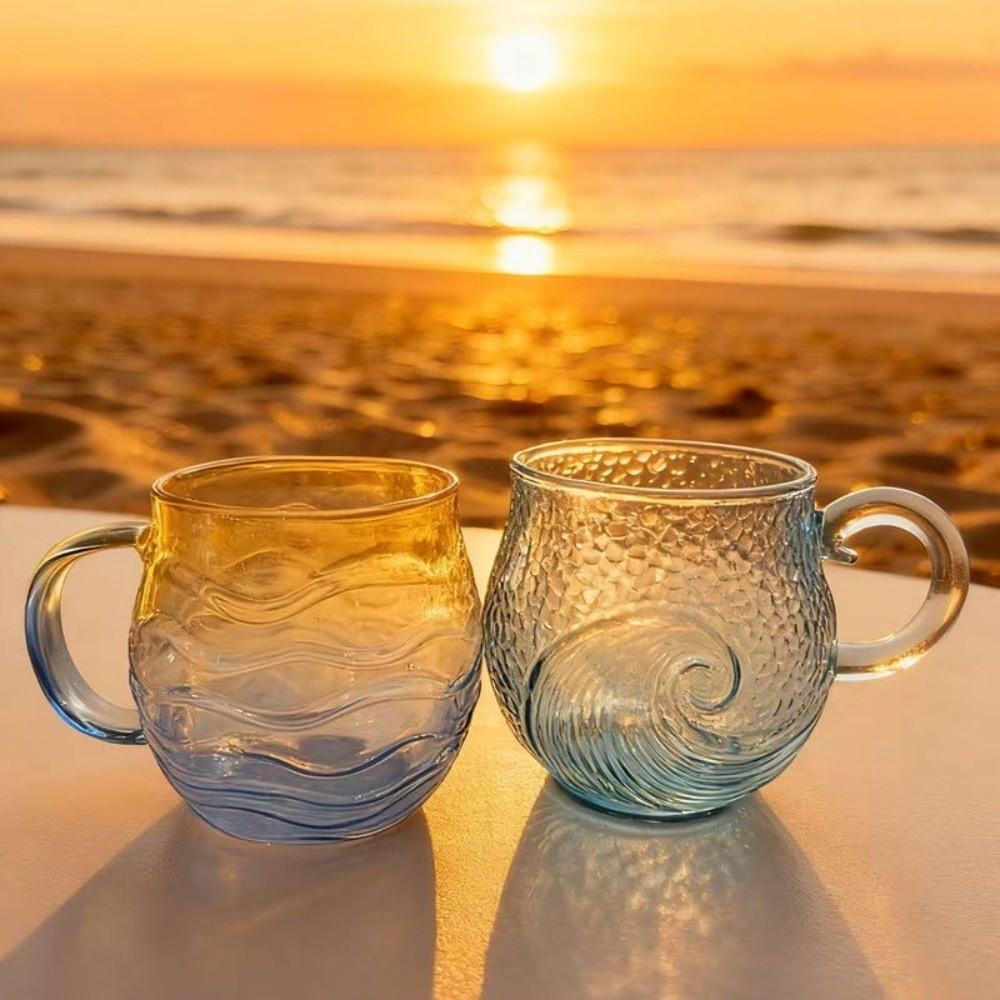 Gradient Color Sea Glass Mug Waved Texture Wave Mug Tea Cup Sunset Mug  Bar