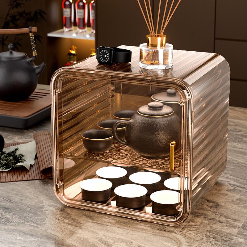 Desktop Dustproof Cup Organizer Shelf & Draining Tray