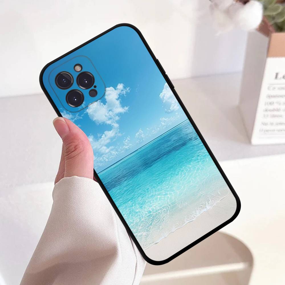 Sea Blue Sky Beach Anime Black Soft Silicone Phone Case For Iphone17 Air 16 15 14 13 12 11 Mini Pro Max Plus