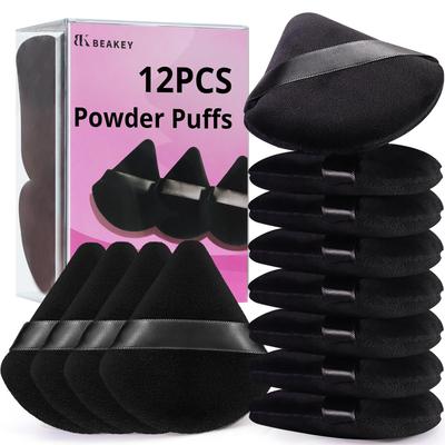 BEAKEY Powder Face Powder Triangle Makeup Puffs for Loose Powder Cosmetic Velour Cosmetic Sponge for Contouring 12-Pack Puffs, & Foundation,