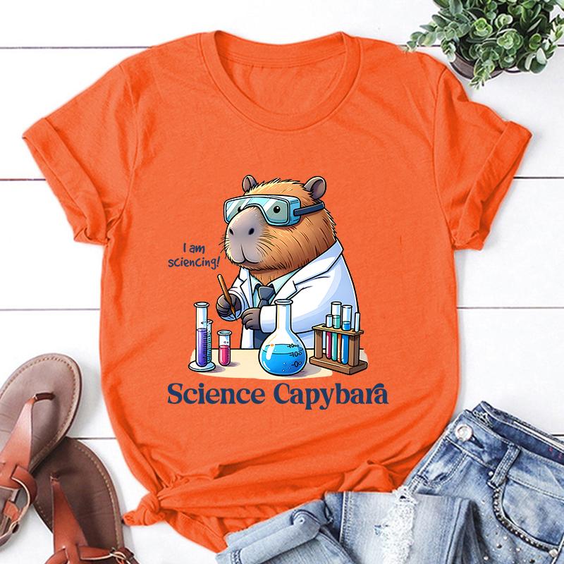 

New I Am Sciencing Science Capybara Letter Print T-Shirt Women S Fashion Casual Summer Cool Shirs Unisex Short Sleeve Shirts Tee 4XL