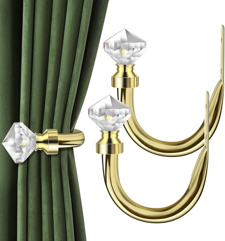 Crystal Curtain Holdbacks 2pcs, Metal Curtain Tieback Pull Back for Wall, Heavy Duty Side Holders Tie Backs for Drapes Drapery Window Home Decoration