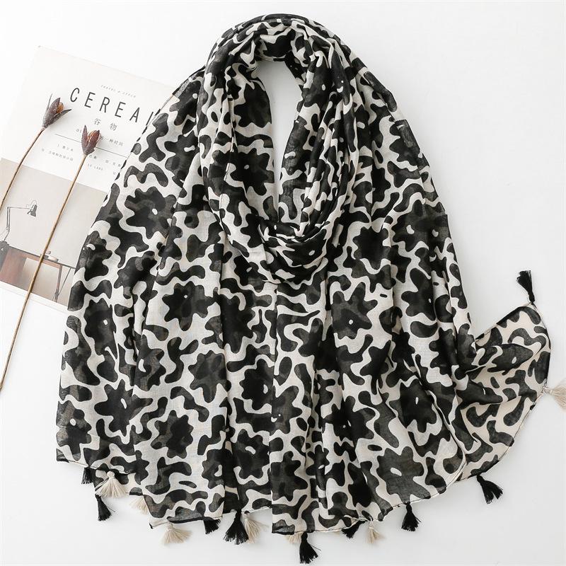 Yitao Women's Ethnic Cotton-Linen Scarf: Orange Wheat Ear Tassel Design, Ideal for Travel, Beach, or Shawl Use