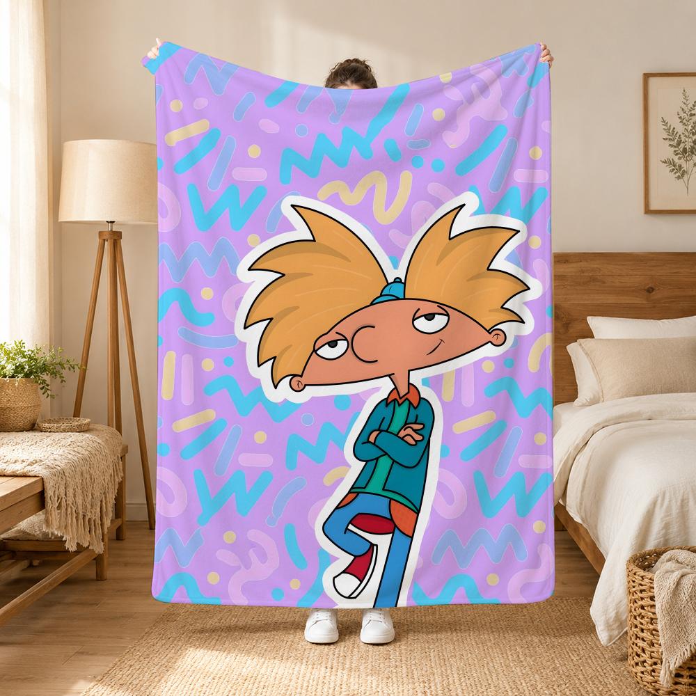 Hey Arnold Cartoon Throw 240g flannel blanket, suitable for sofas, beds, offices,  exquisite gift blankets