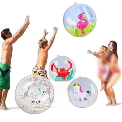 Aufblasbares Strandtier 3D-Ball für den Rasen - Transparenter Wasserspielball mit Flamingo- & Einhorn-Designs Kinderspaß im Freien