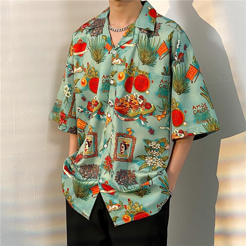 2026 Large Retro Cuban Collar Men's Ice Silk Short Sleeve Shirt