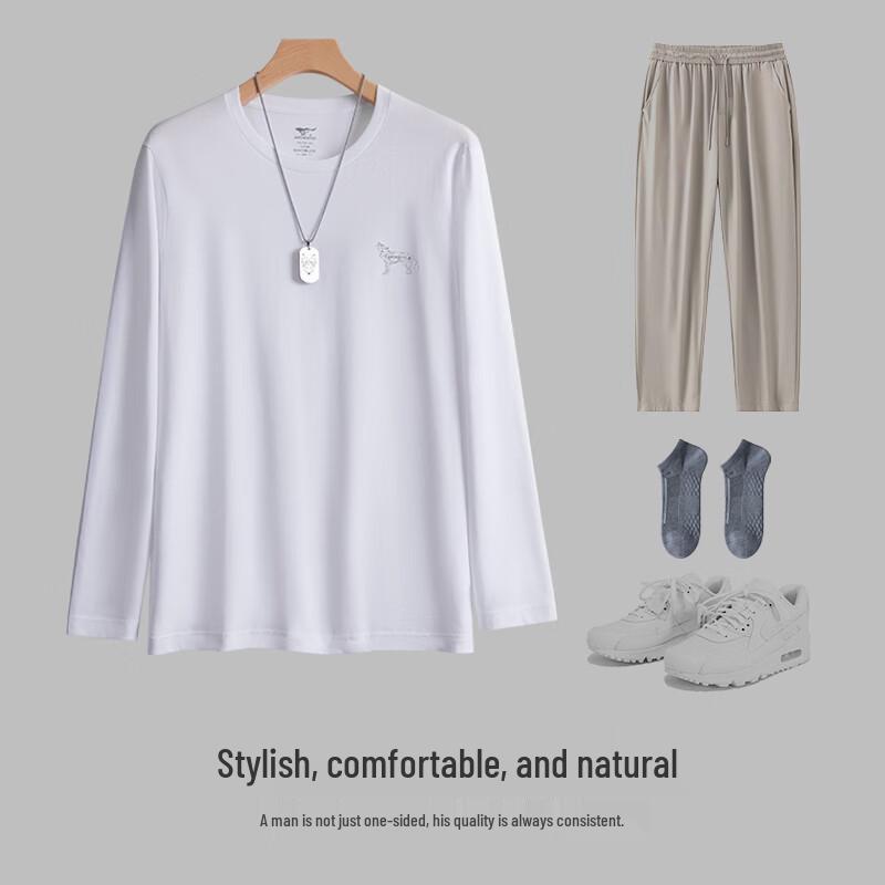 SEPTWOLVES Men's Geometric Wolf Print 100% Cotton Long Sleeve T-Shirt