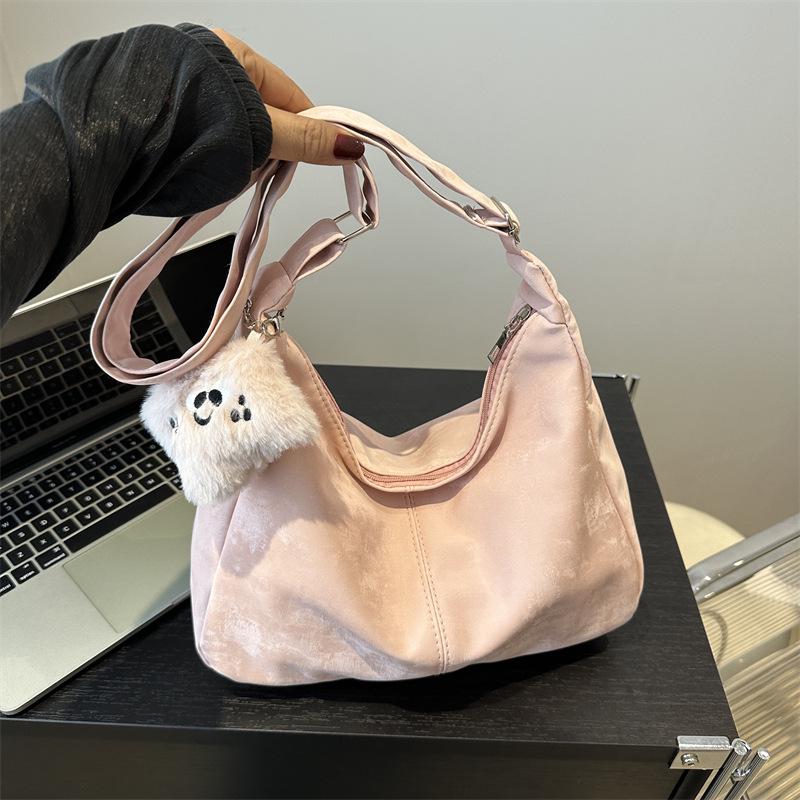 

Retro Mori Style Women s Large Capacity Tote Bag - Autumn 2024 Lightweight Solid Color Shoulder/Crossbody Bag Without Pendant розовый