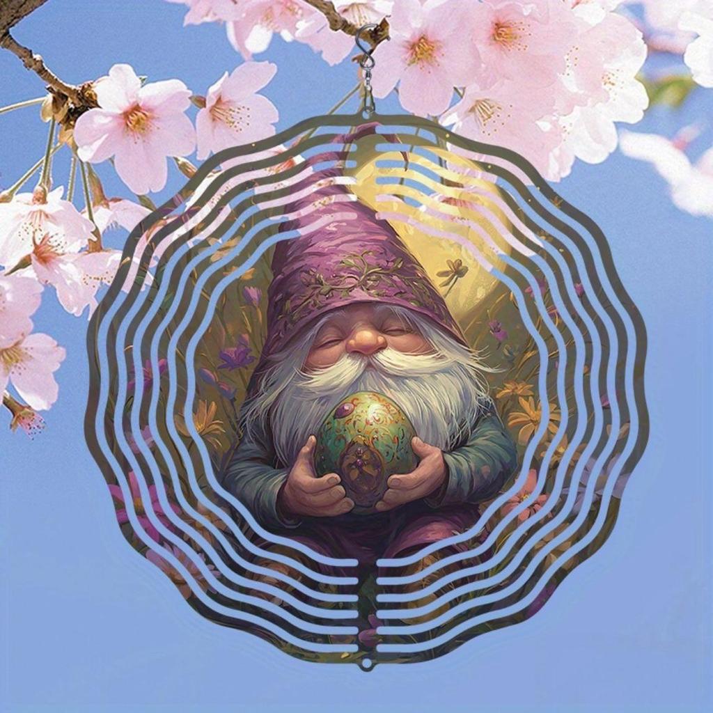 Purple Cloaked Gnome 3D Metal Wind Chime Moonlit Flower Design Outdoor Hanging Decor for Garden Home Wedding Christmas Gift