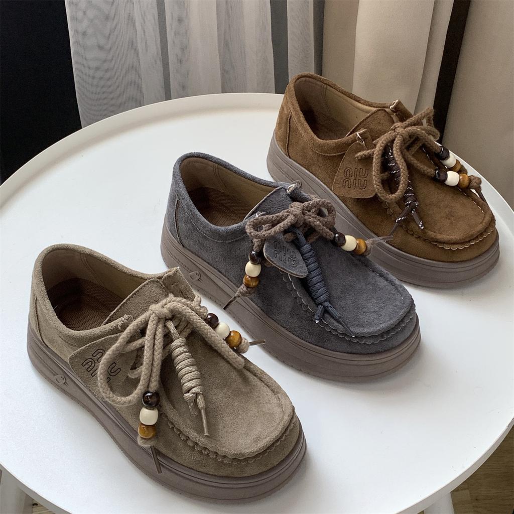 Thick-soled women's height increase autumn new all-inclusive single shoes one-pedal lazy shoes