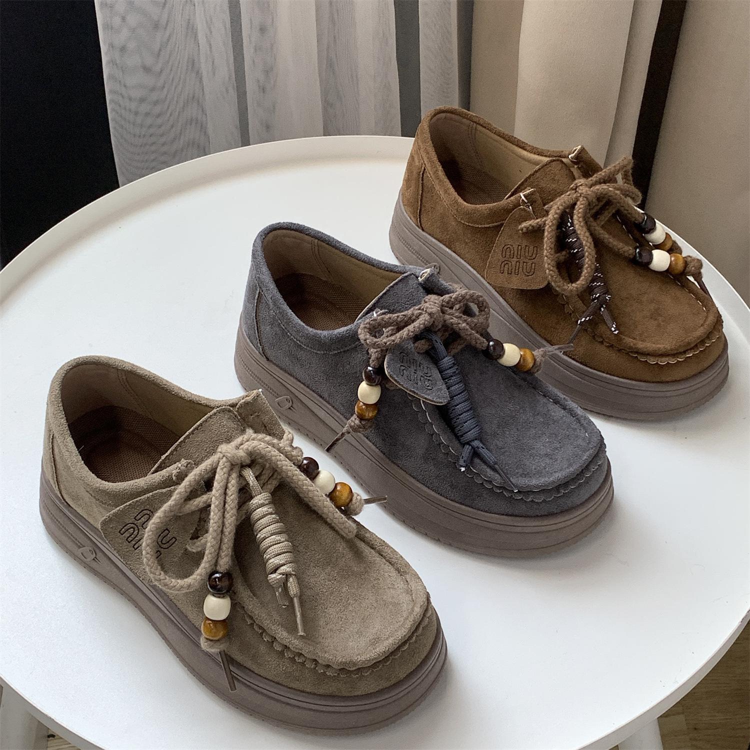 

Женские туфли на толстой подошве для увеличения роста, осенние новые, цельнокроеные, на одной педали, обувь для ленивых 40 песочный