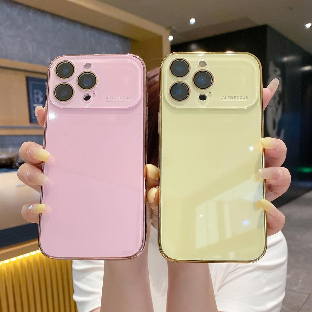 Applicable to iPhone11promax electroplated glass mobile phone case large window Apple 11 simple solid color all-inclusive sheath