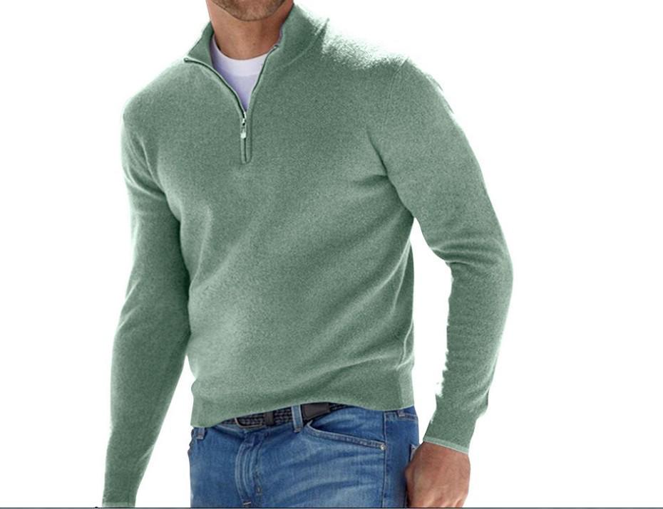 2023 Autumn Men's Long Sleeve V-Neck Wool Plush Polo Shirt