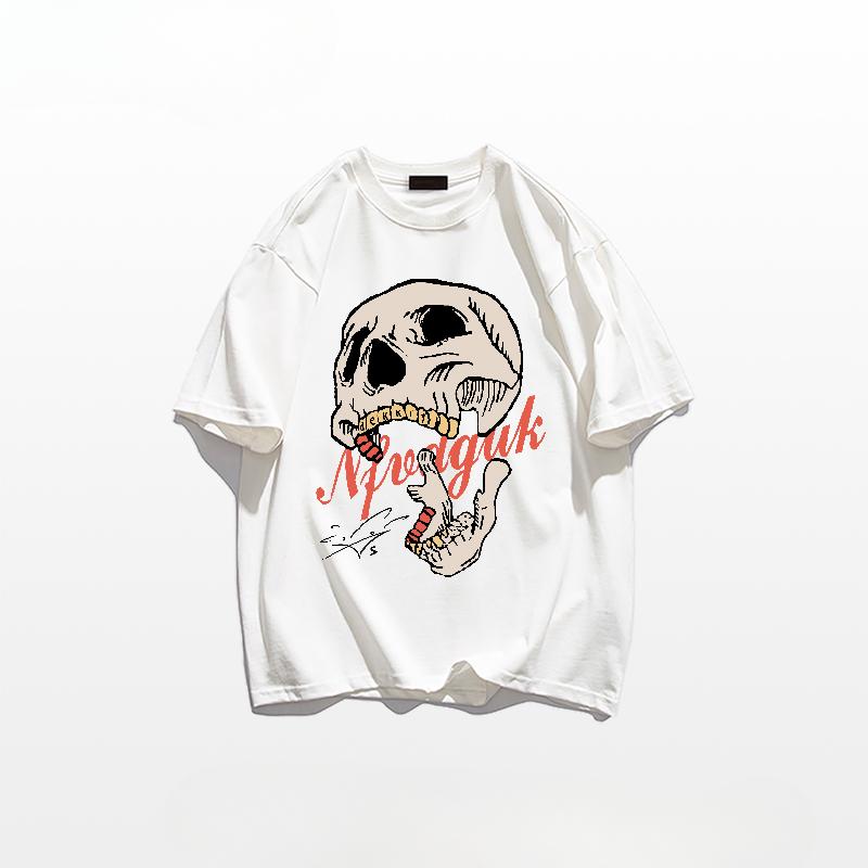

Летняя модная тяжелая ретро мужская футболка с черепом из 100% хлопка с круглым вырезом и принтом, высокое качество, повседневная уличная футболка для фитнеса S бежевый